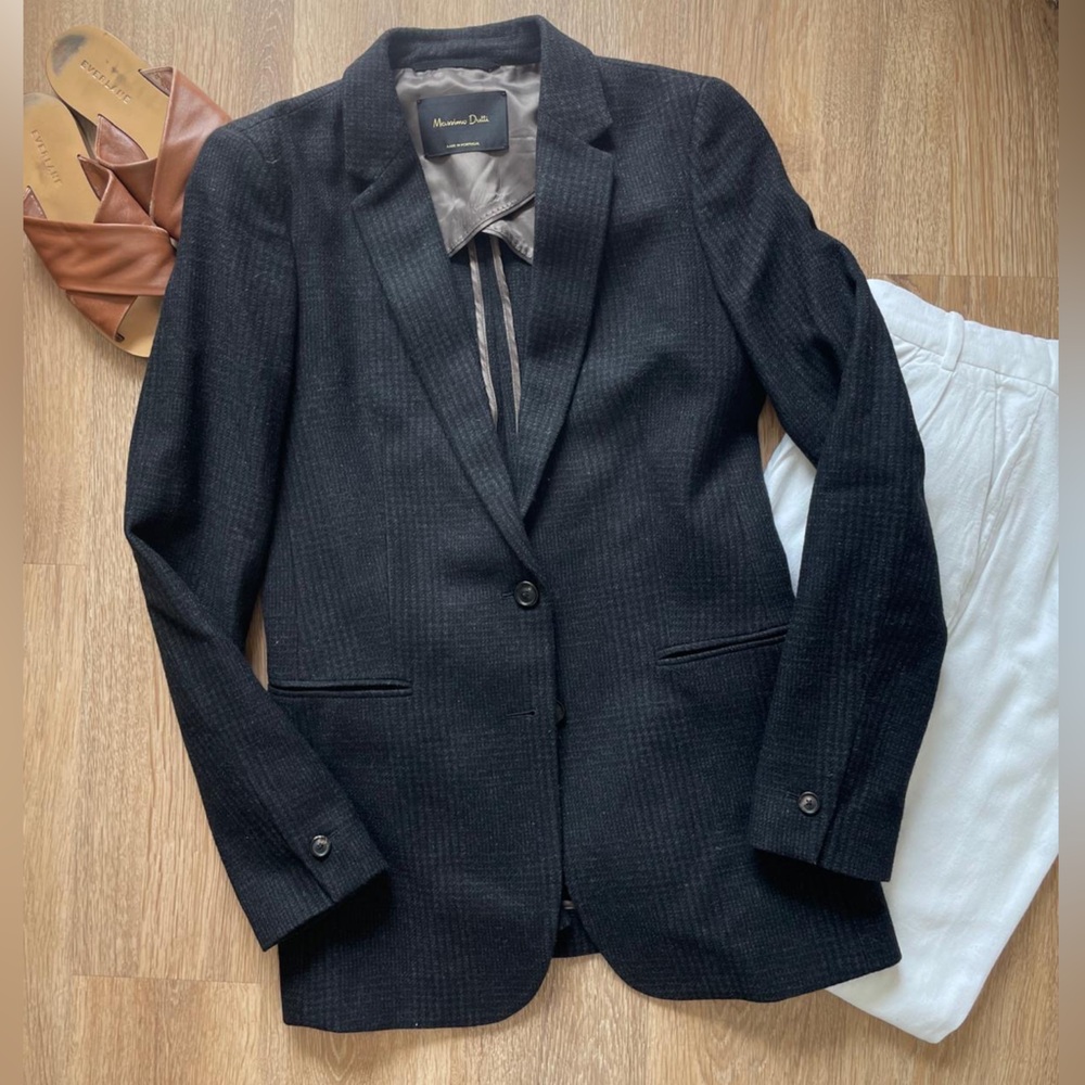 Massimo Dutti charcoal wool alpaca blazer XS quiet luxury
